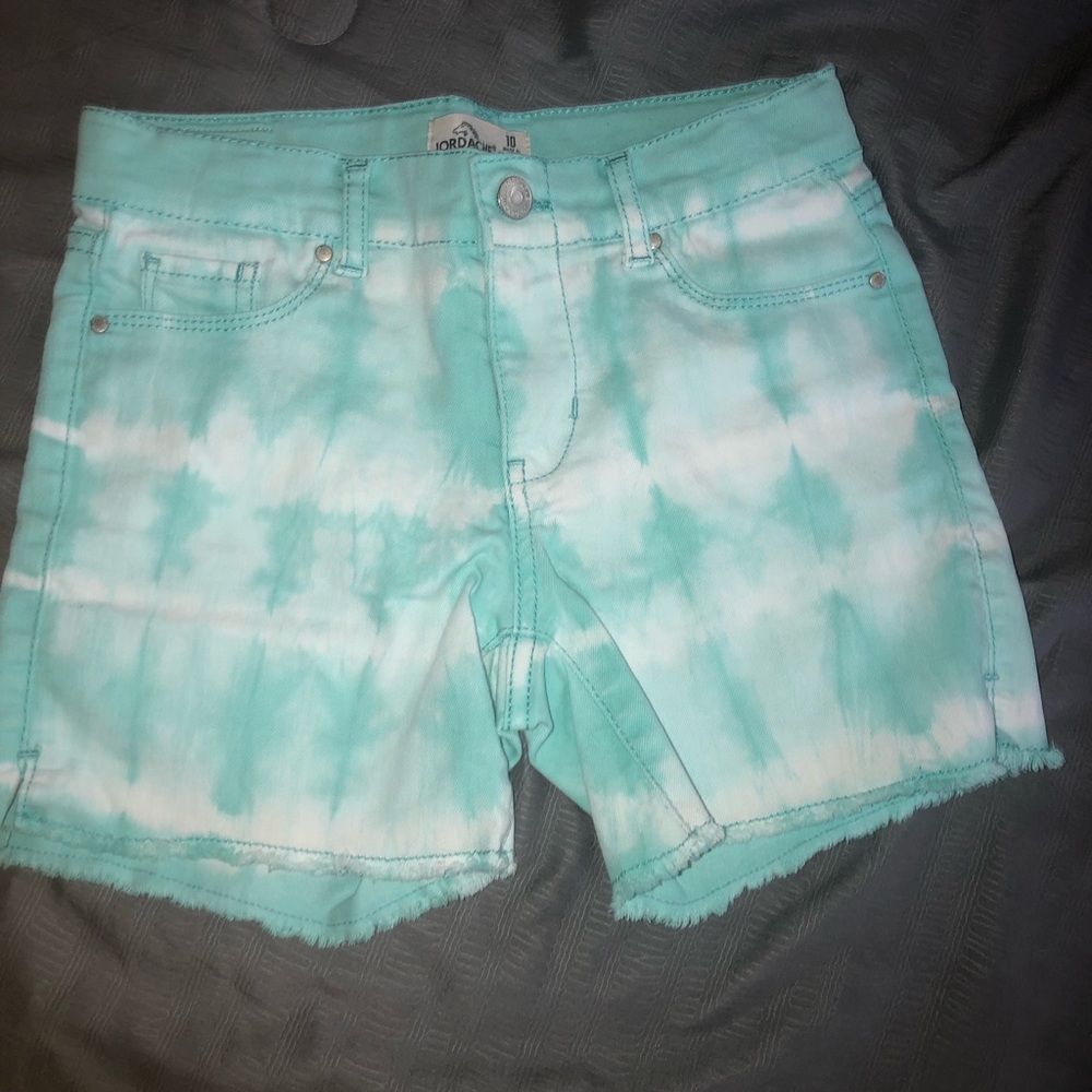 Girls Size 10 Tie-Dye Shorts - Teal and white